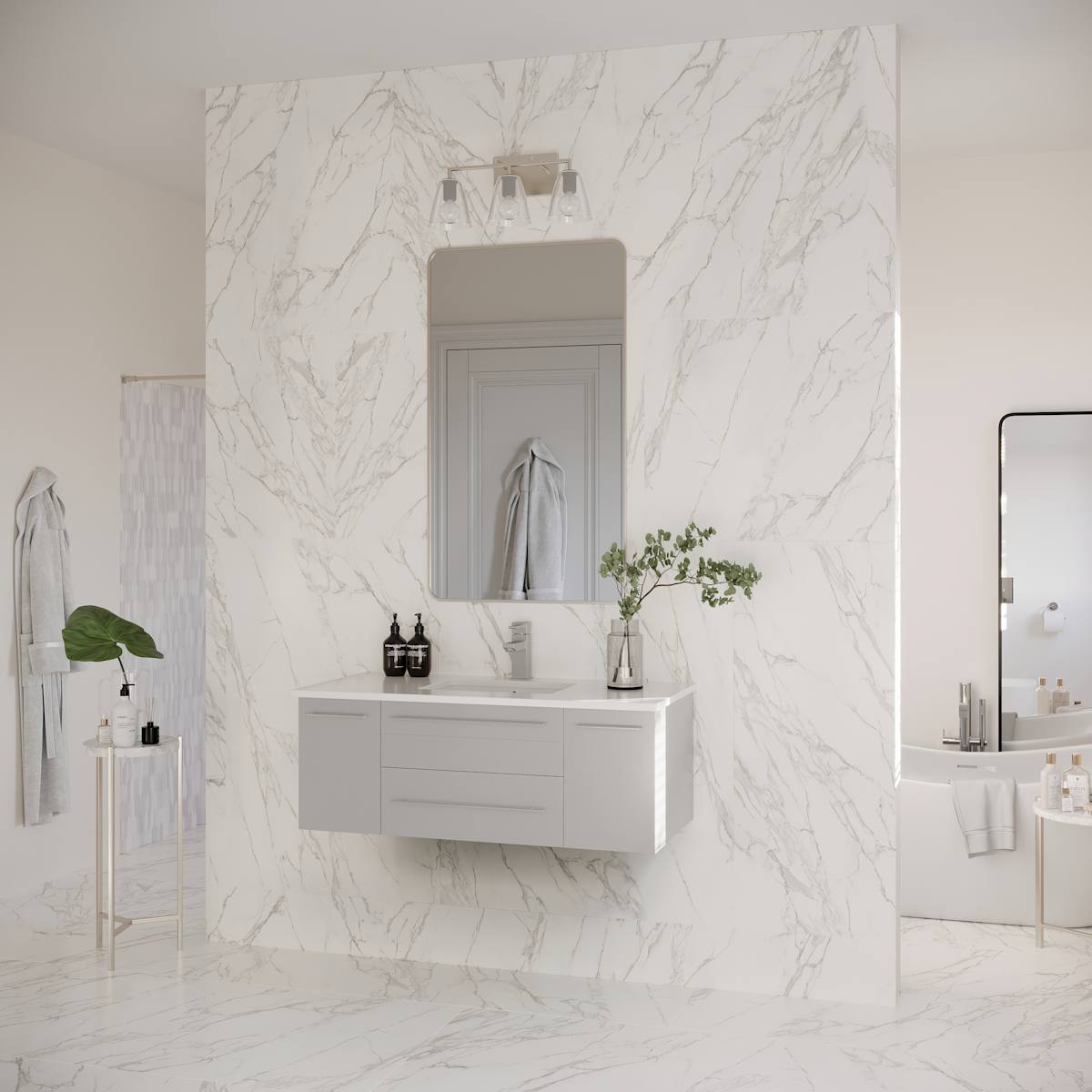 Lucera 42" Wall Mounted Single Basin Vanity Set with Cabinet and Quartz Vanity Top