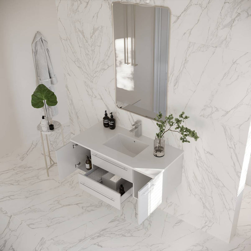 Lucera 42" Wall Mounted Single Basin Vanity Set with Cabinet and Quartz Vanity Top - image 15