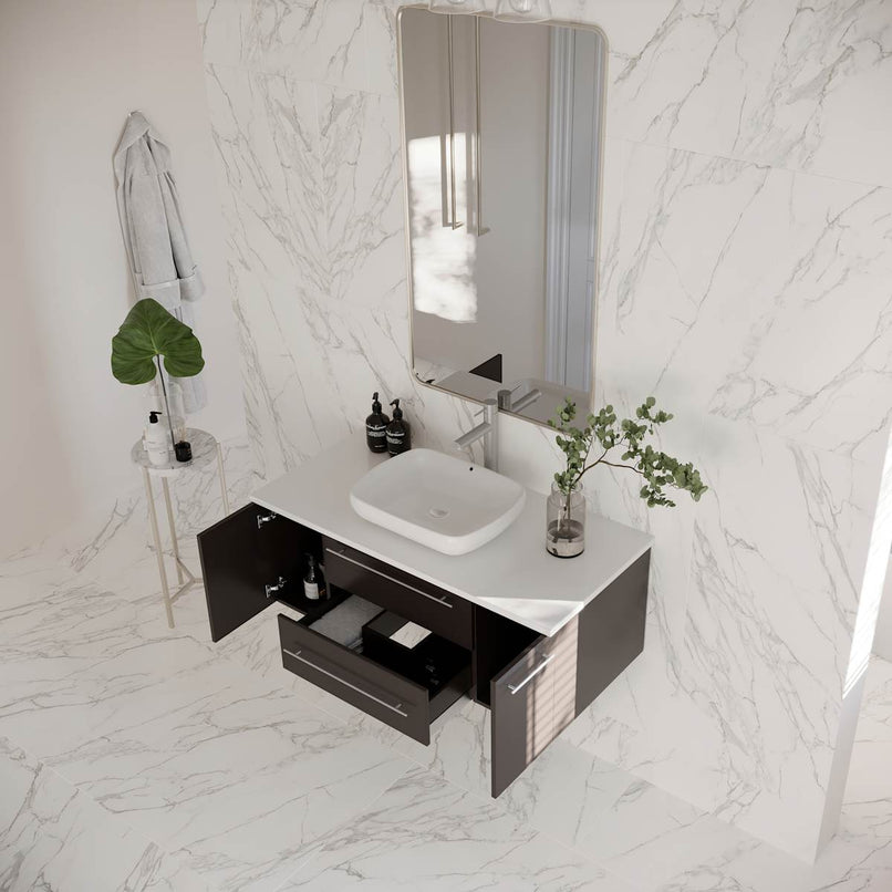 Lucera 42" Wall Mounted Single Basin Vanity Set with Cabinet and Quartz Vanity Top - image 3