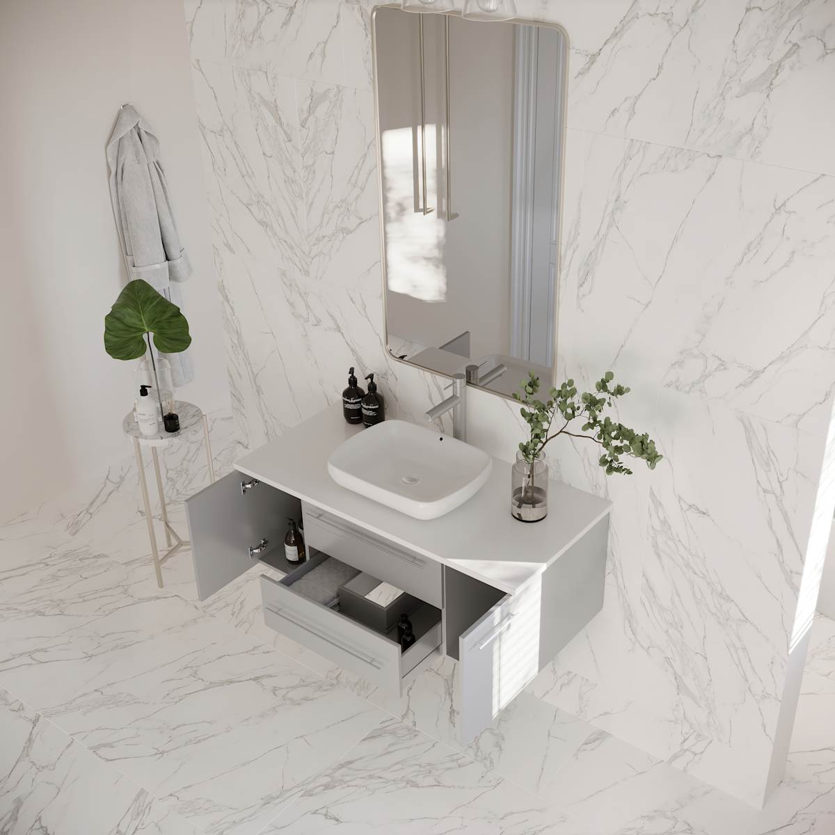Lucera 42" Wall Mounted Single Basin Vanity Set with Cabinet and Quartz Vanity Top - image 9