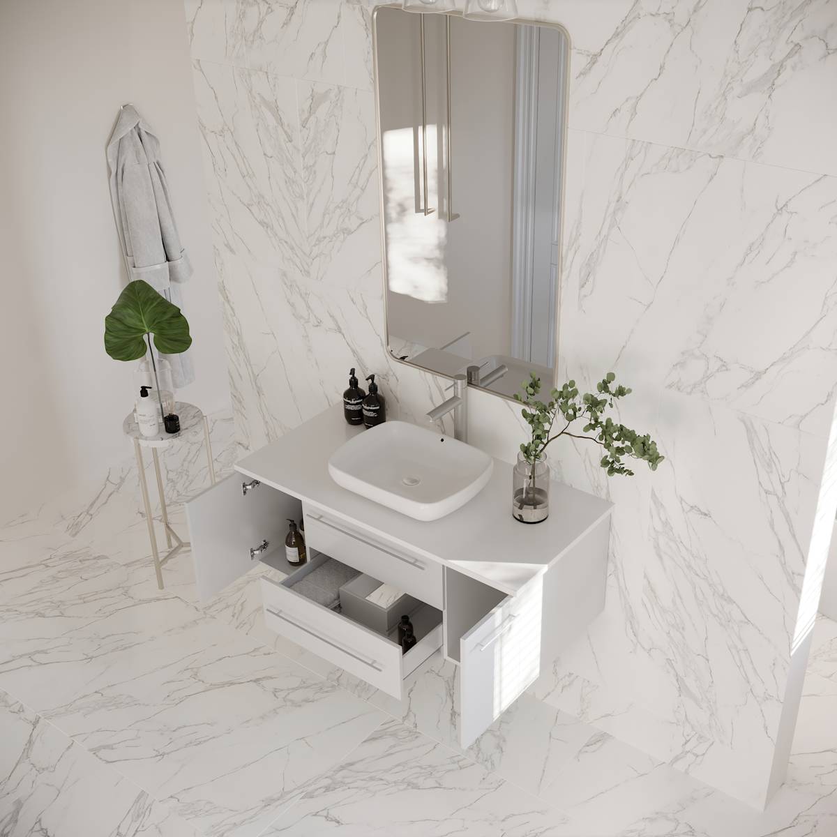 Lucera 42" Wall Mounted Single Basin Vanity Set with Cabinet and Quartz Vanity Top - image 15
