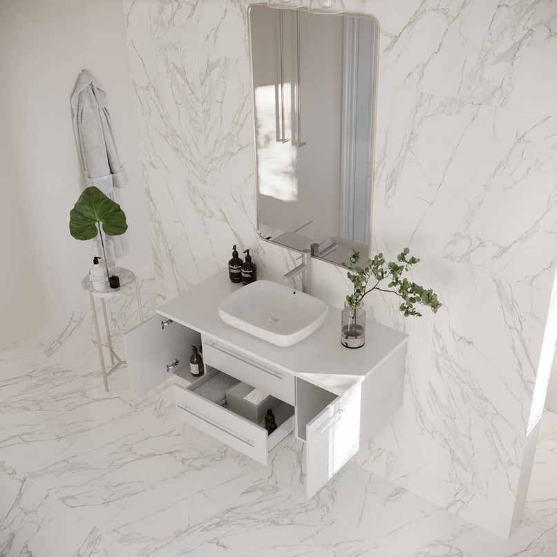 Lucera 42" Wall Mounted Single Basin Vanity Set with Cabinet and Quartz Vanity Top - image 15