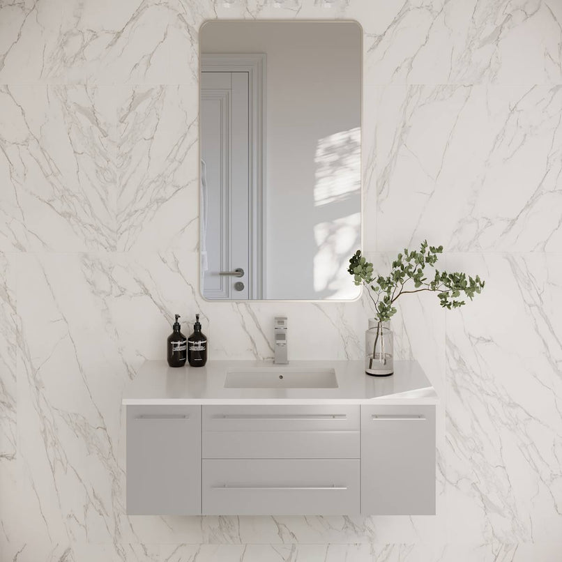 Lucera 42" Wall Mounted Single Basin Vanity Set with Cabinet and Quartz Vanity Top - image 1