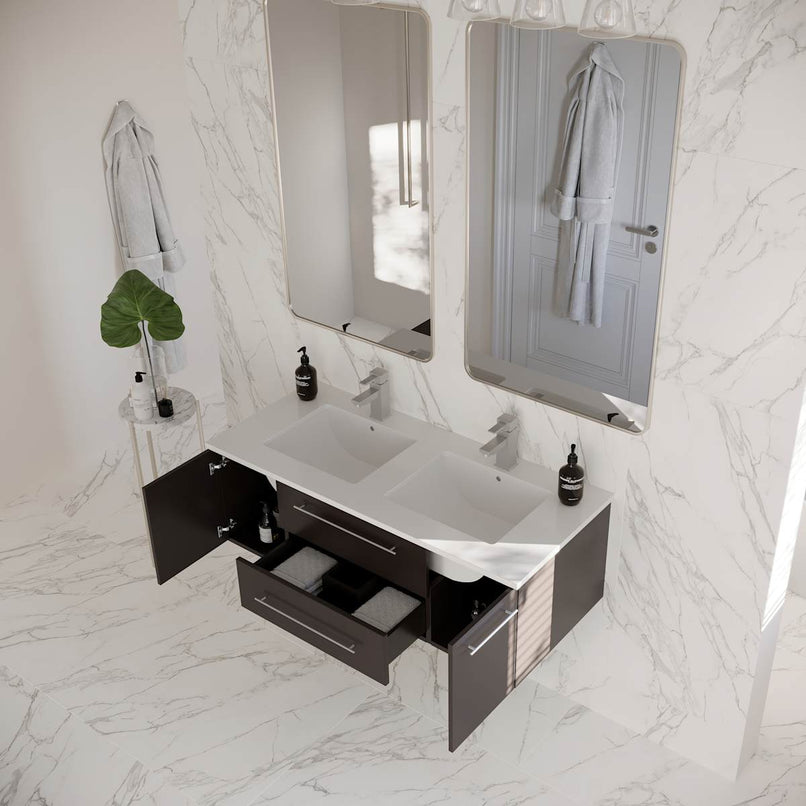 Lucera 48" Wall Mounted Double Basin Vanity Set with Cabinet and Quartz Vanity Top - image 3