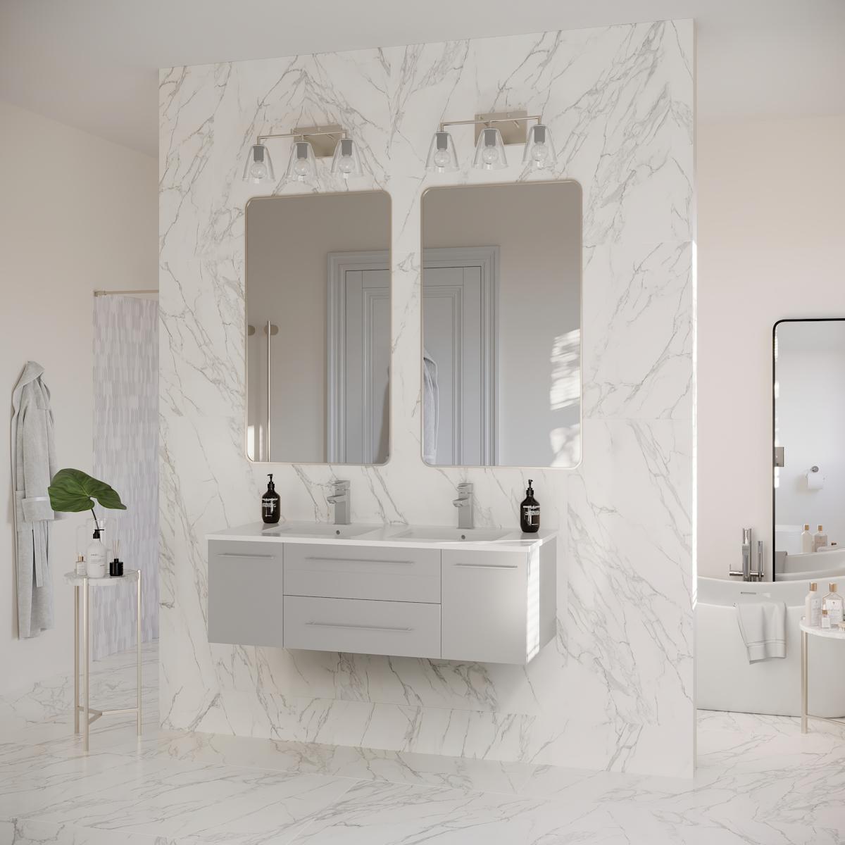 Lucera 48" Wall Mounted Double Basin Vanity Set with Cabinet and Quartz Vanity Top