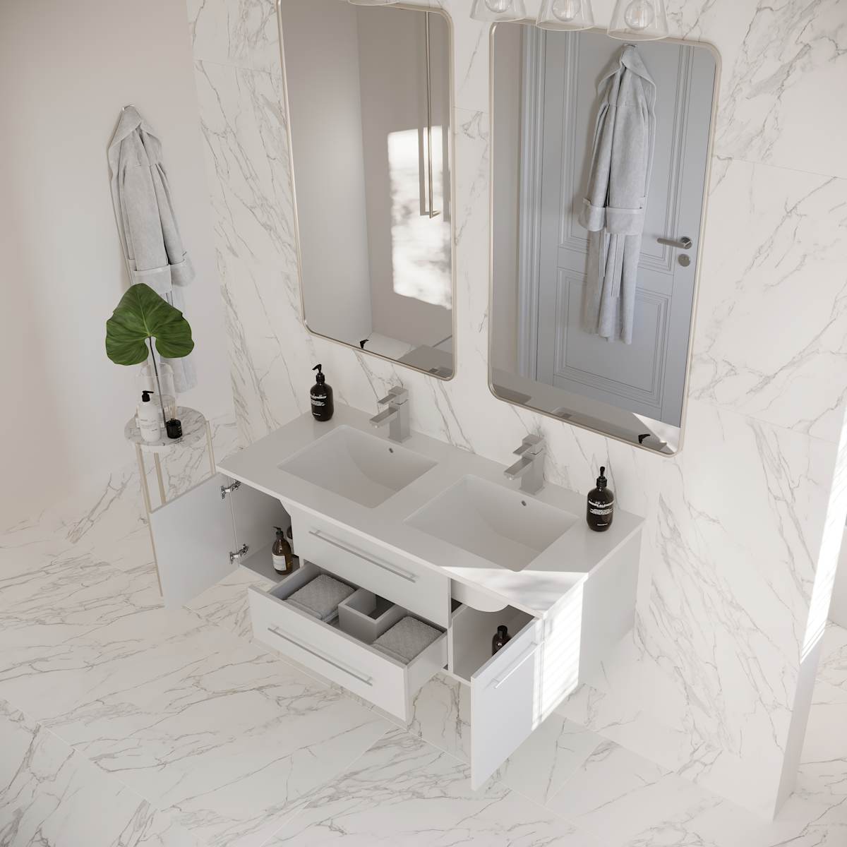 Lucera 48" Wall Mounted Double Basin Vanity Set with Cabinet and Quartz Vanity Top - image 20