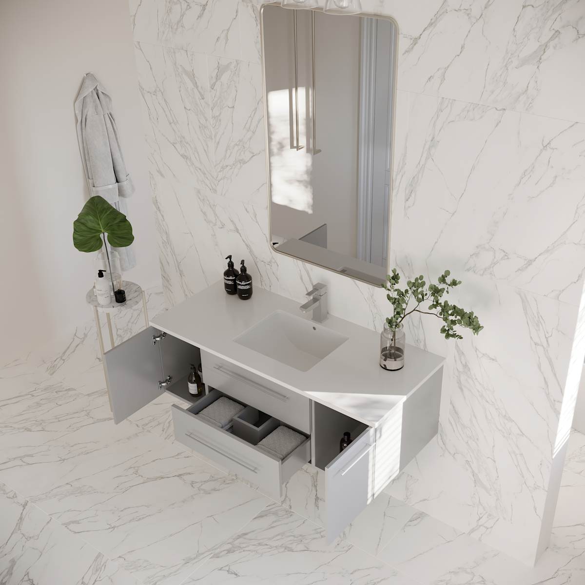 Lucera 48" Wall Mounted Single Basin Vanity Set with Cabinet and Quartz Vanity Top
