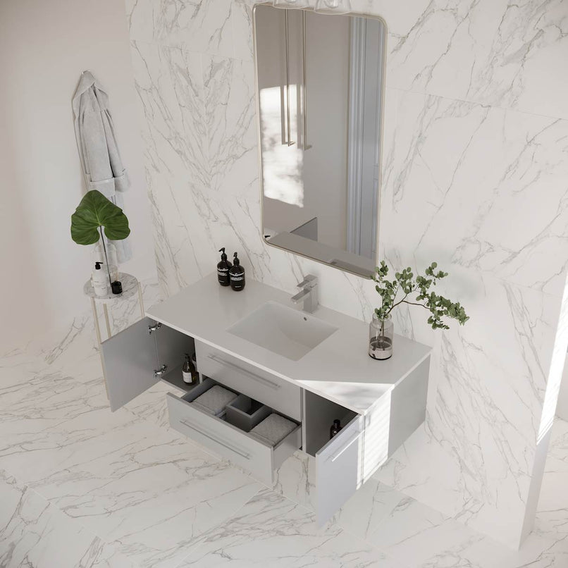 Lucera 48" Wall Mounted Single Basin Vanity Set with Cabinet and Quartz Vanity Top - image 9