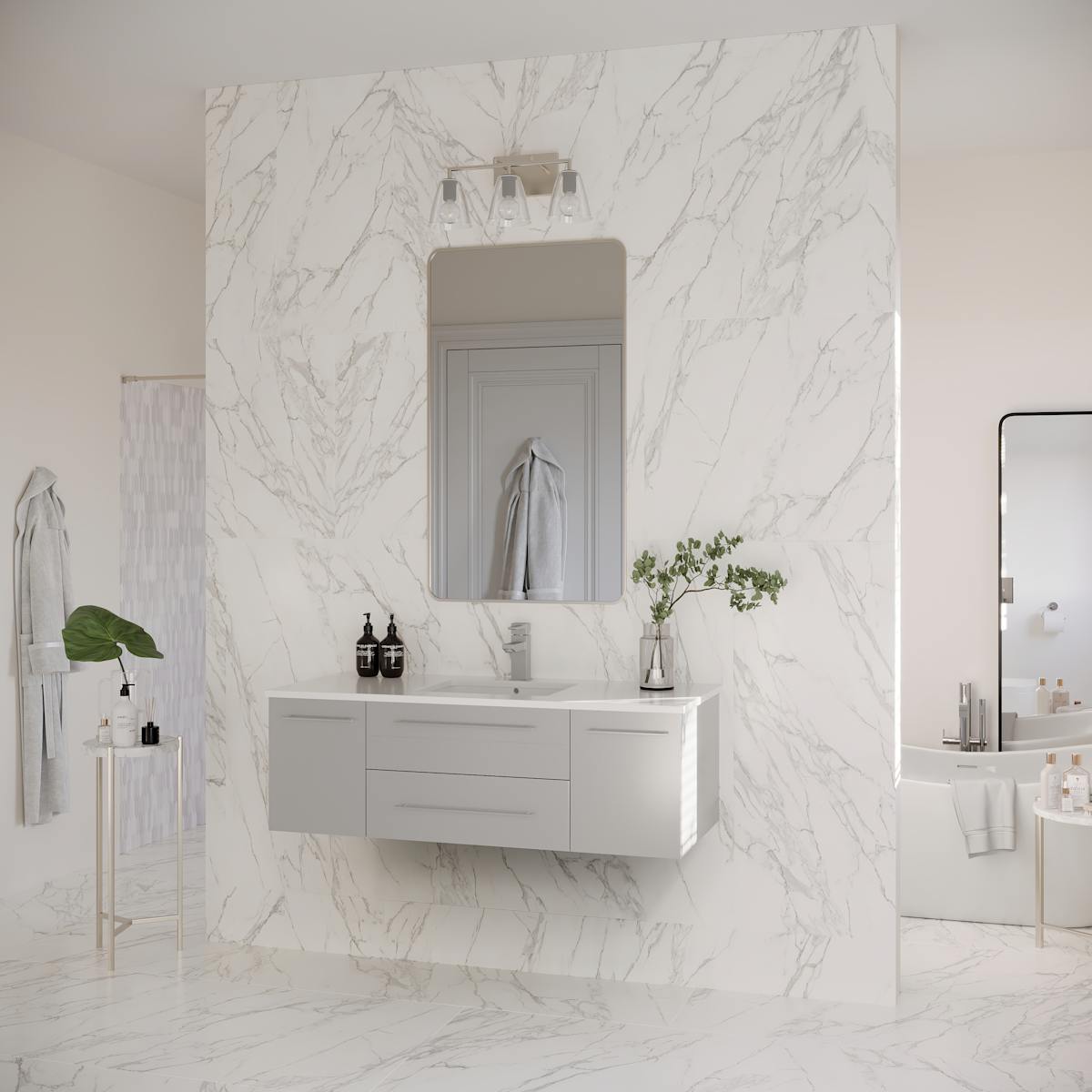 Lucera 48" Wall Mounted Single Basin Vanity Set with Cabinet and Quartz Vanity Top
