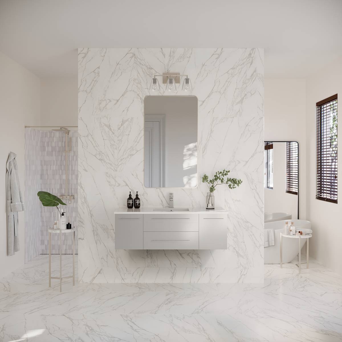 Lucera 48" Wall Mounted Single Basin Vanity Set with Cabinet and Quartz Vanity Top