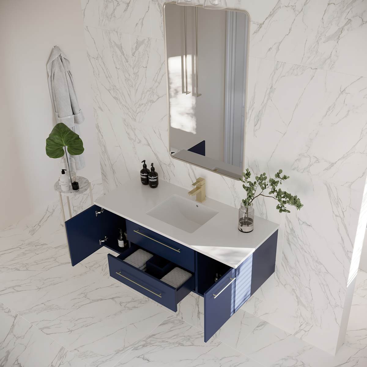 Lucera 48" Wall Mounted Single Basin Vanity Set with Cabinet and Quartz Vanity Top - image 15