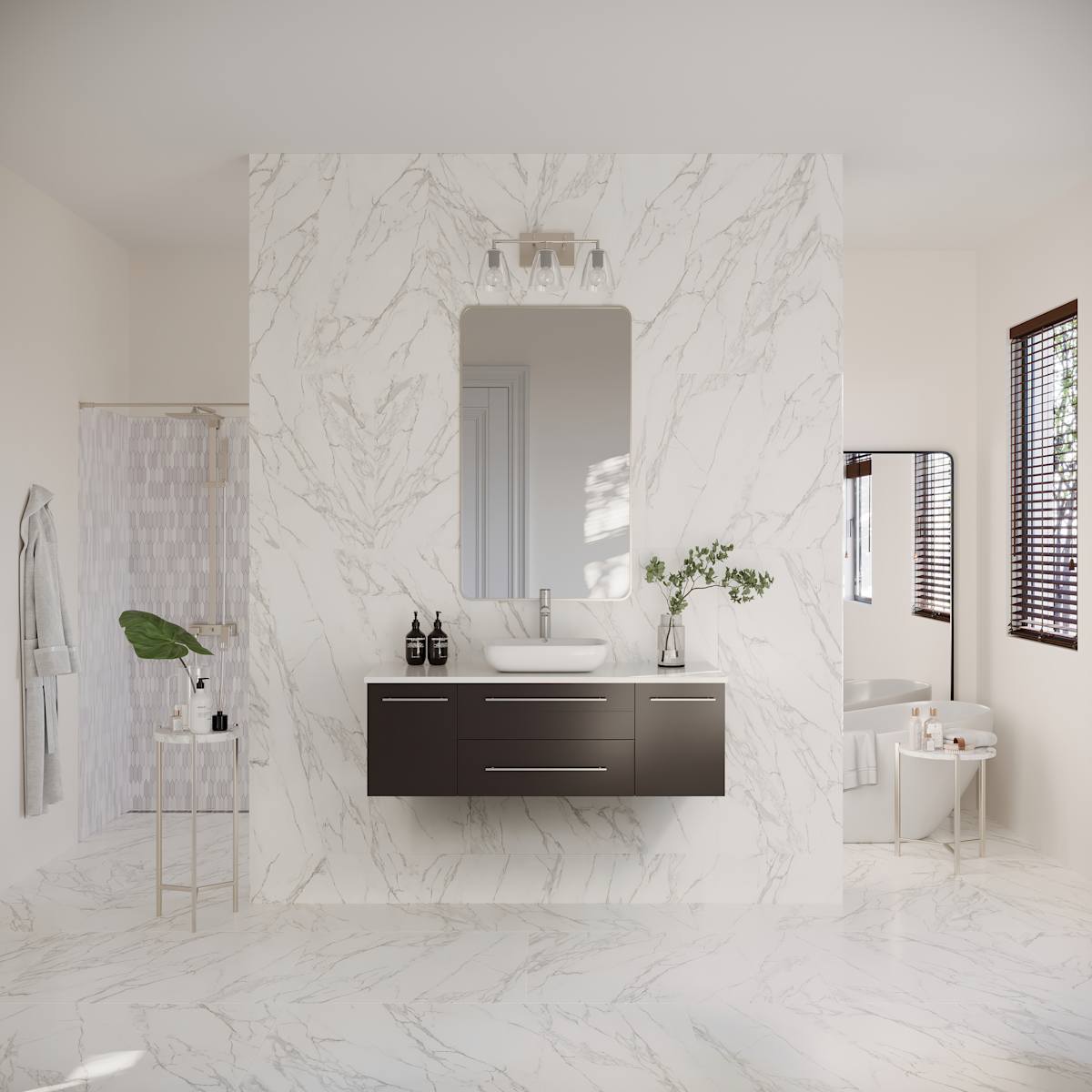 Lucera 48" Wall Mounted Single Basin Vanity Set with Cabinet and Quartz Vanity Top