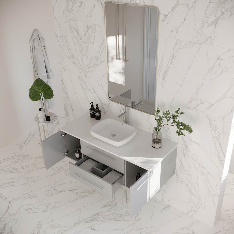 Lucera 48" Wall Mounted Single Basin Vanity Set with Cabinet and Quartz Vanity Top - image 9