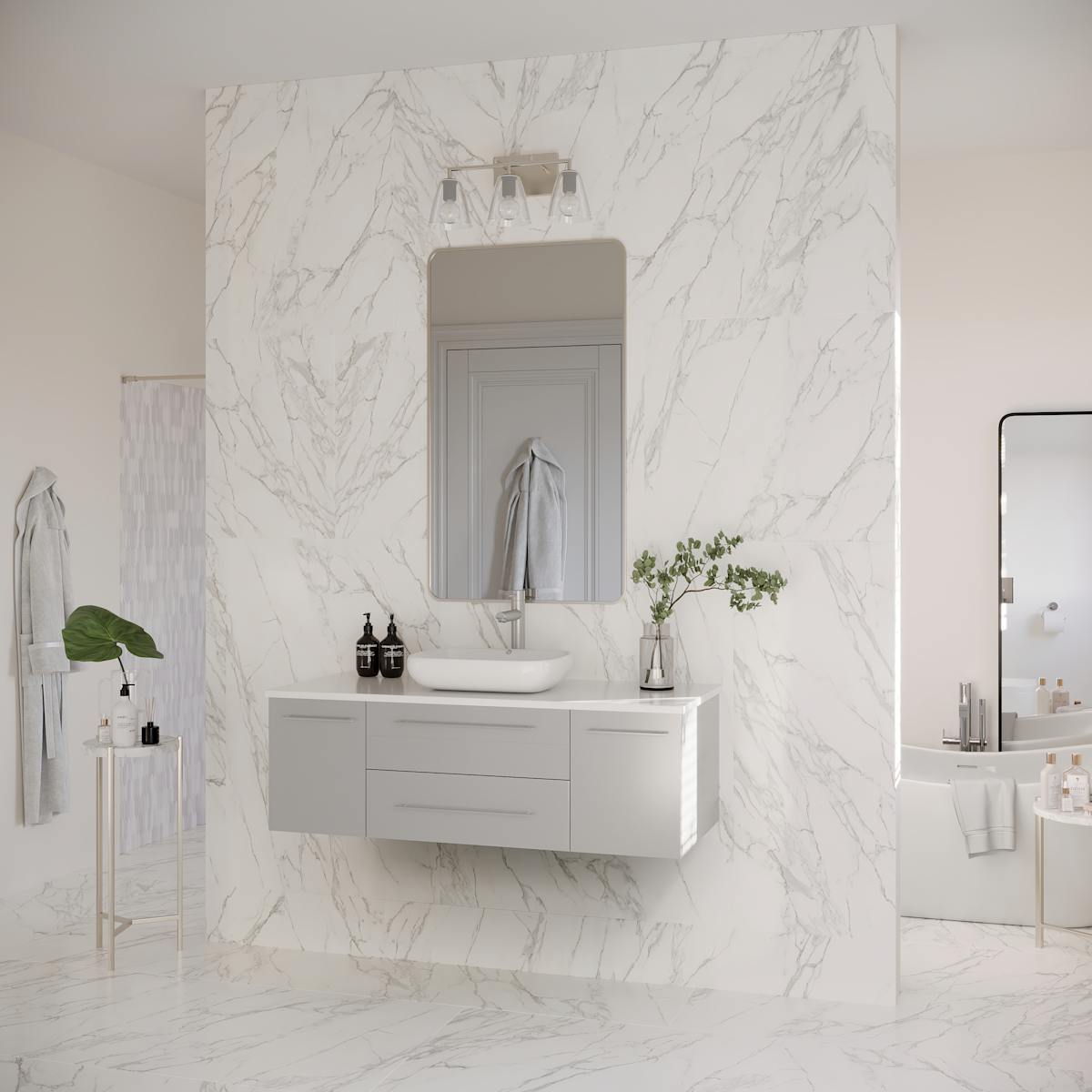 Lucera 48" Wall Mounted Single Basin Vanity Set with Cabinet and Quartz Vanity Top