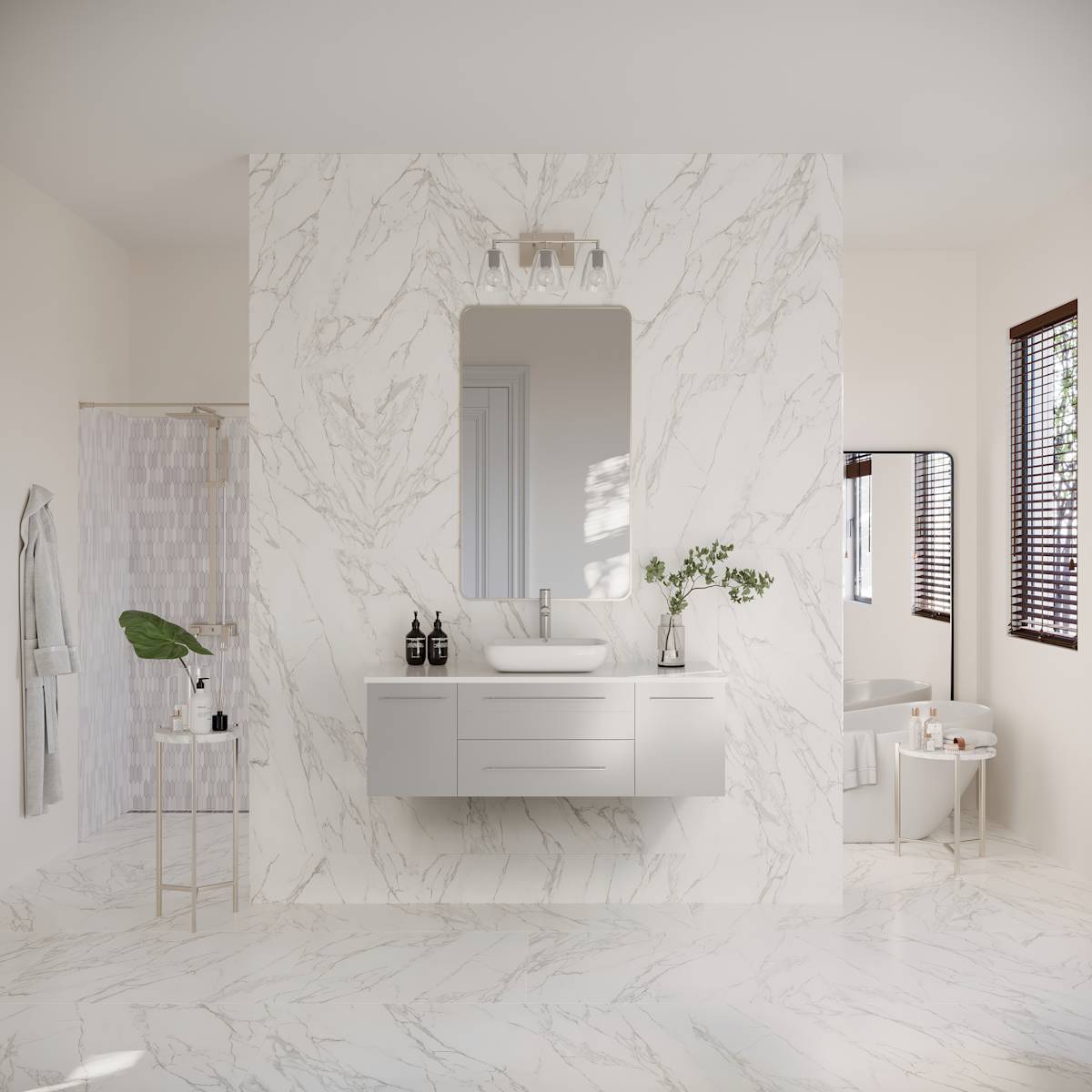Lucera 48" Wall Mounted Single Basin Vanity Set with Cabinet and Quartz Vanity Top