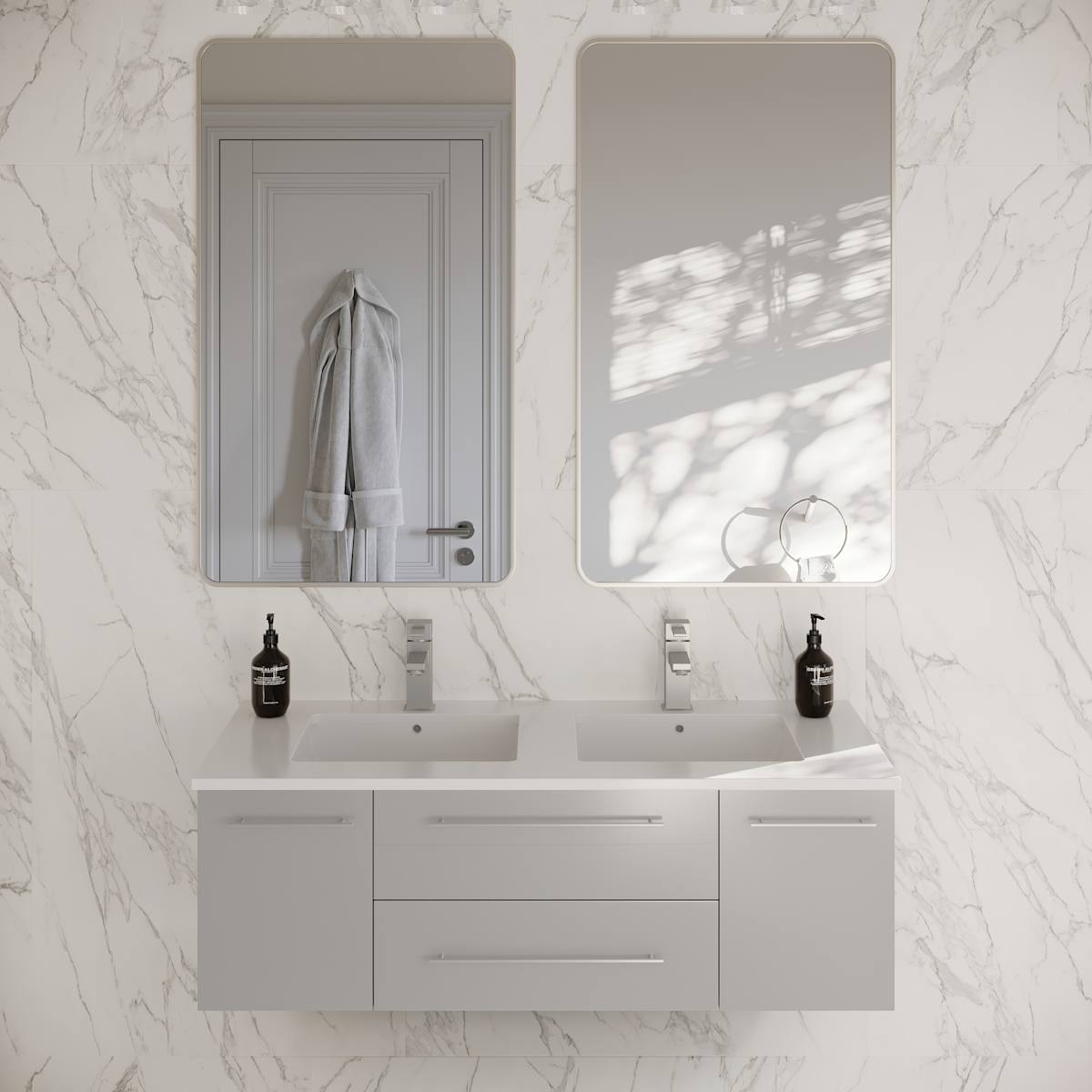 Lucera 48" Wall Mounted Double Basin Vanity Set with Cabinet and Quartz Vanity Top