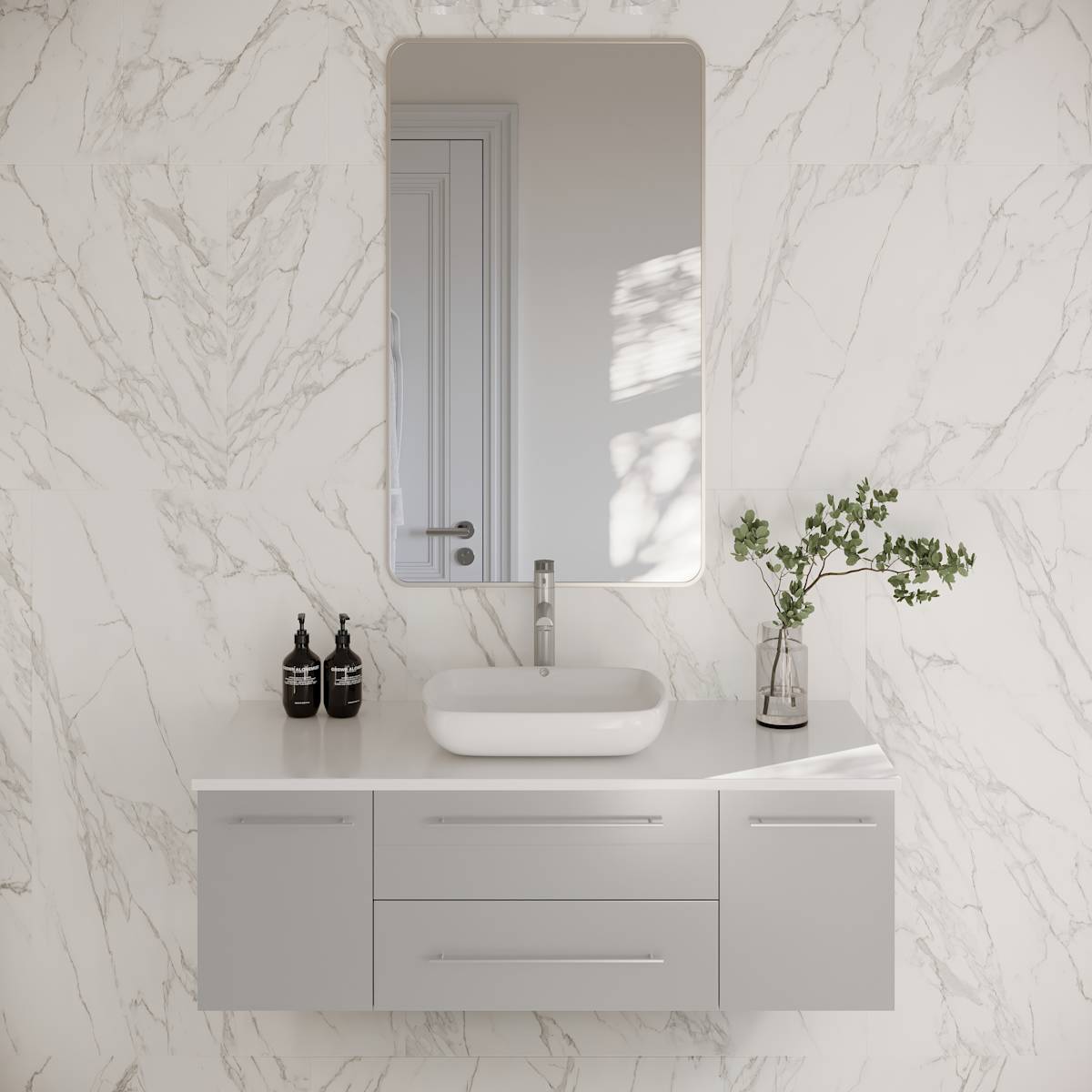 Lucera 48" Wall Mounted Single Basin Vanity Set with Cabinet and Quartz Vanity Top - image 1
