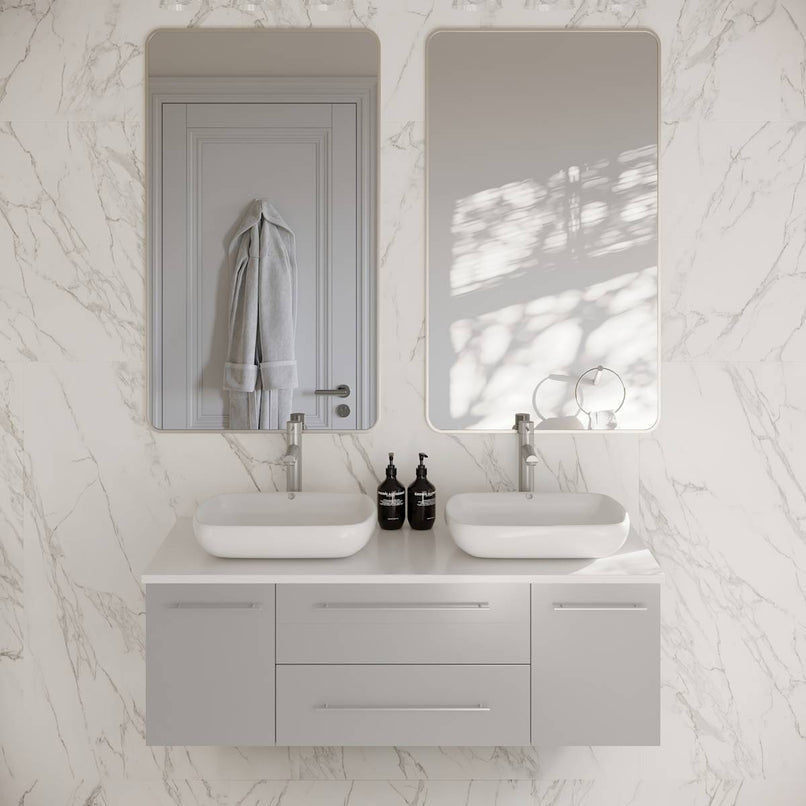 Lucera 48" Wall Mounted Double Basin Vanity Set with Wood Cabinet and Quartz Vanity Top - image 1