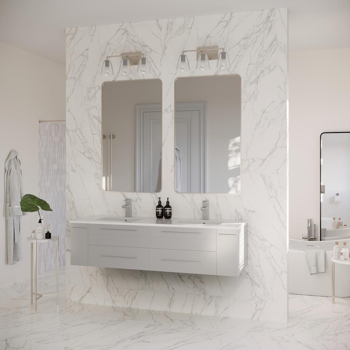 Lucera 60" Wall Mounted Double Basin Vanity Set with Cabinet and Quartz Vanity Top