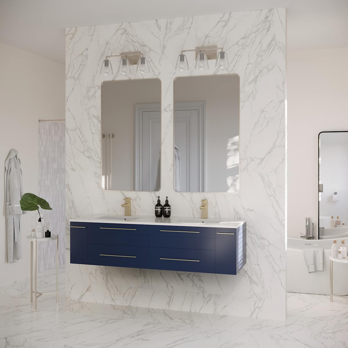 Lucera 60" Wall Mounted Double Basin Vanity Set with Cabinet and Quartz Vanity Top - image 16