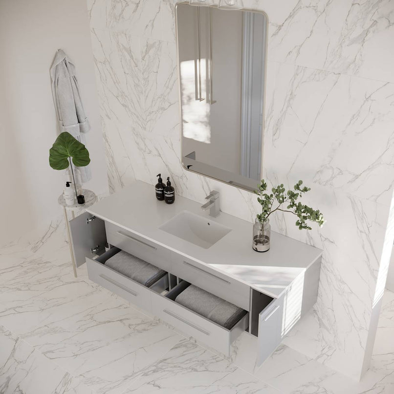 Lucera 60" Wall Mounted Single Basin Vanity Set with Cabinet and Quartz Vanity Top - image 9