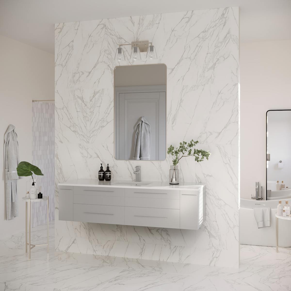 Lucera 60" Wall Mounted Single Basin Vanity Set with Cabinet and Quartz Vanity Top