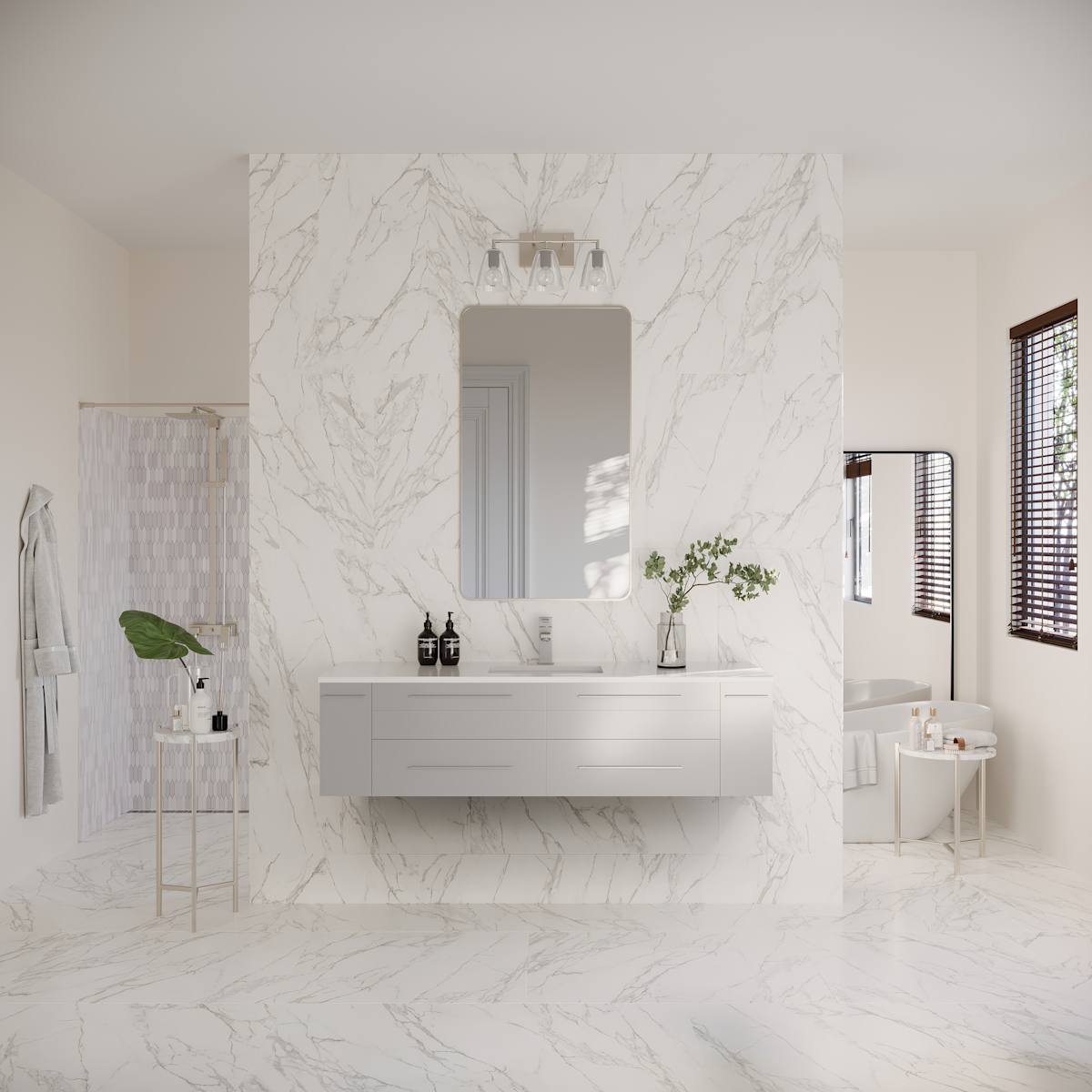 Lucera 60" Wall Mounted Single Basin Vanity Set with Cabinet and Quartz Vanity Top