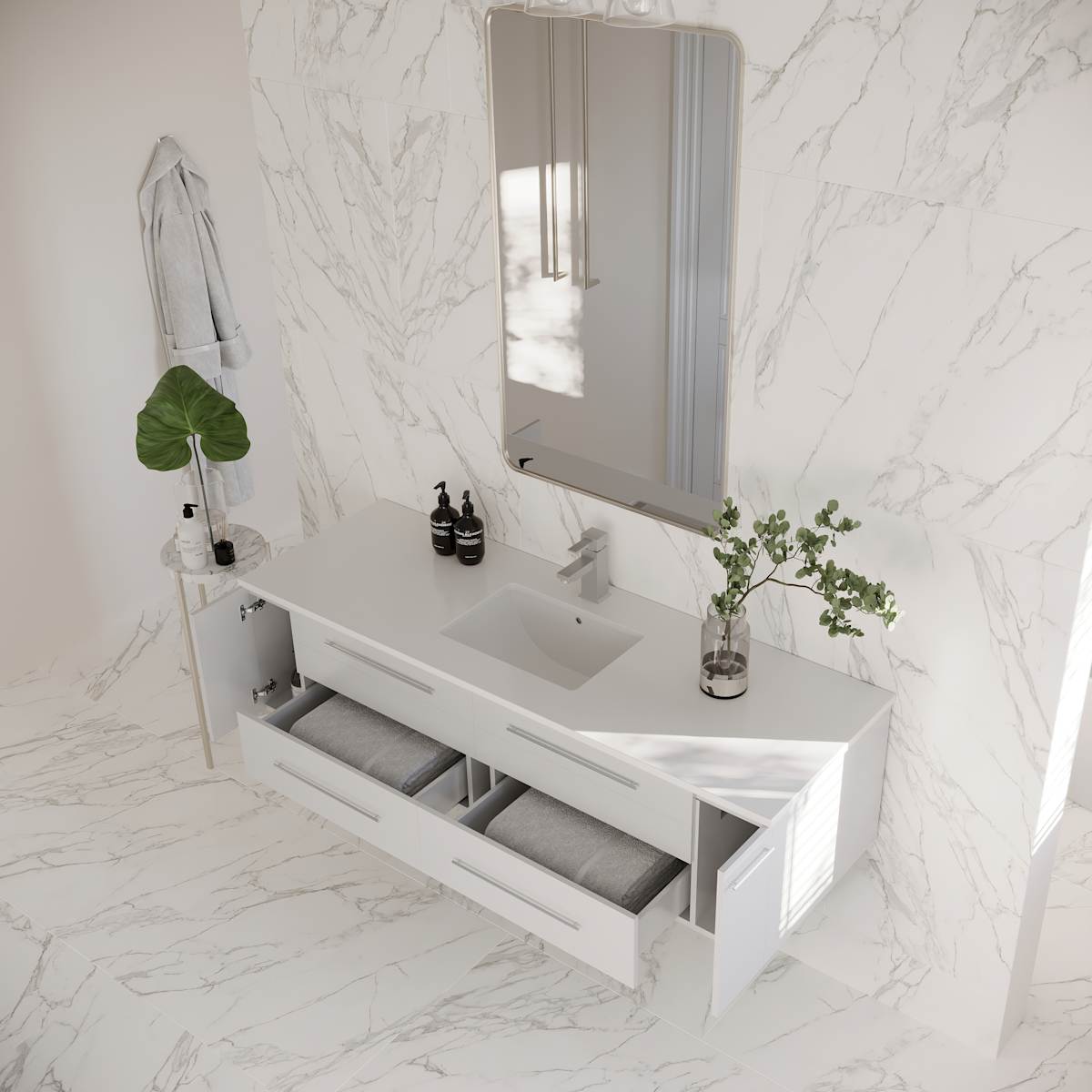 Lucera 60" Wall Mounted Single Basin Vanity Set with Cabinet and Quartz Vanity Top - image 20