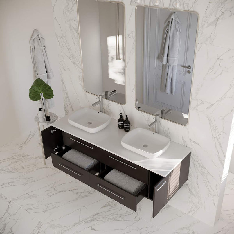 Lucera 60" Wall Mounted Double Basin Vanity Set with Cabinet and Quartz Vanity Top - image 3