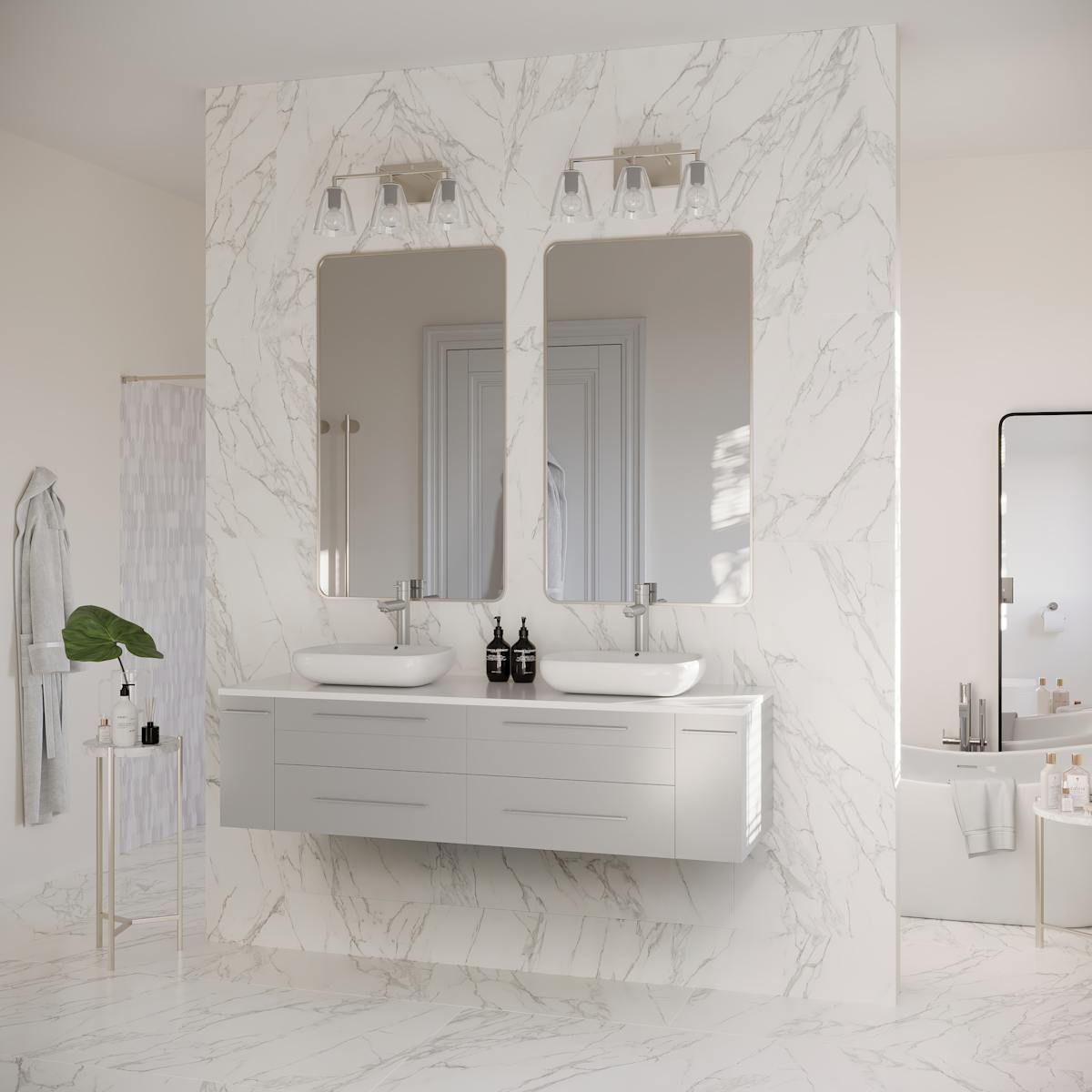 Lucera 60" Wall Mounted Double Basin Vanity Set with Cabinet and Quartz Vanity Top