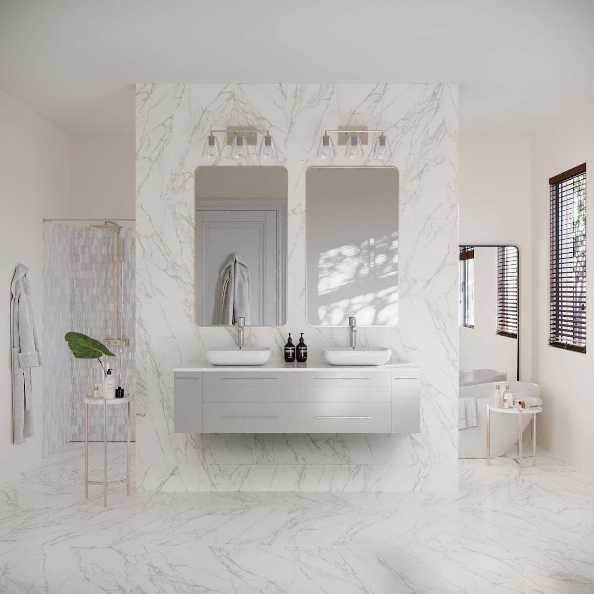 Lucera 60" Wall Mounted Double Basin Vanity Set with Cabinet and Quartz Vanity Top - image 11