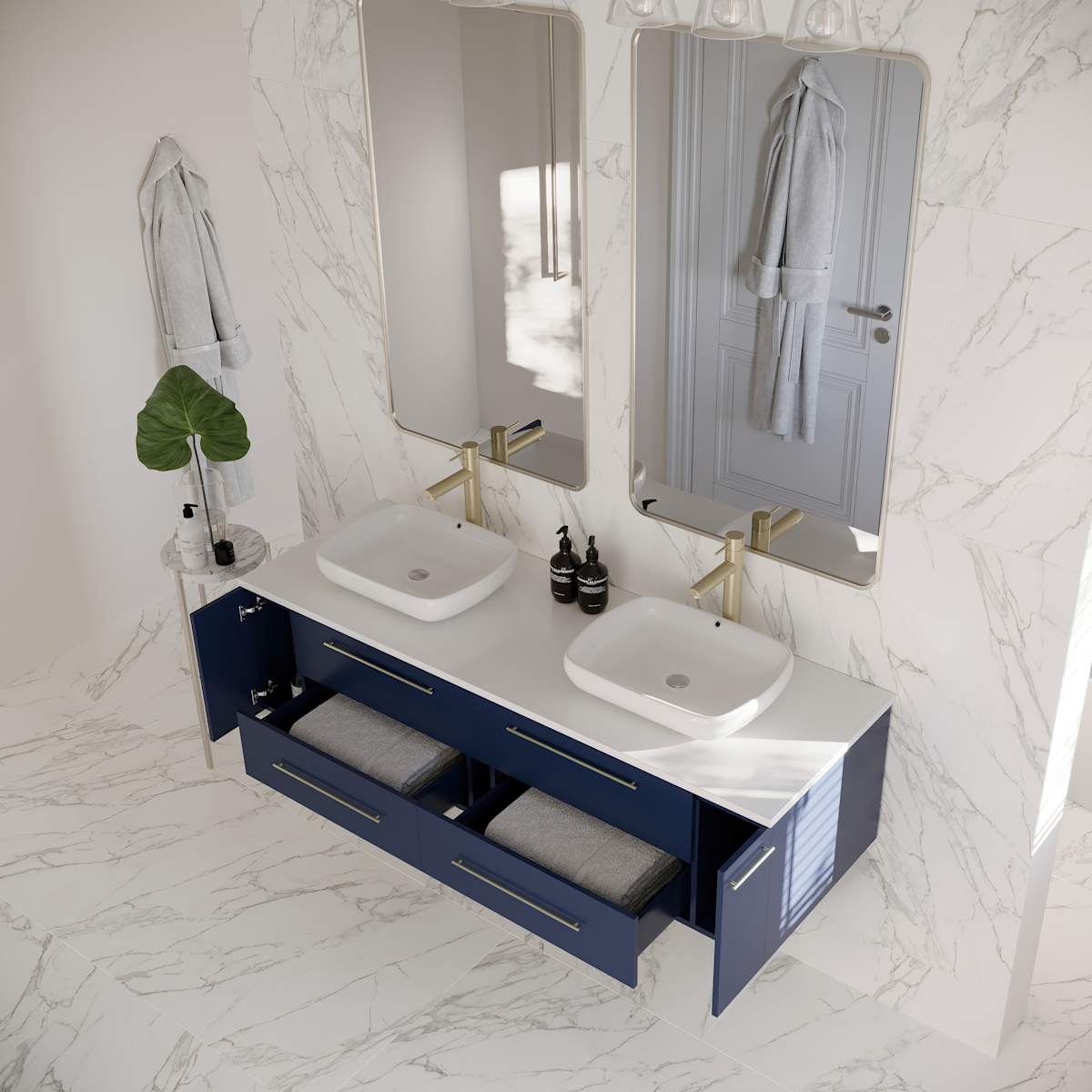 Lucera 60" Wall Mounted Double Basin Vanity Set with Cabinet and Quartz Vanity Top - image 15