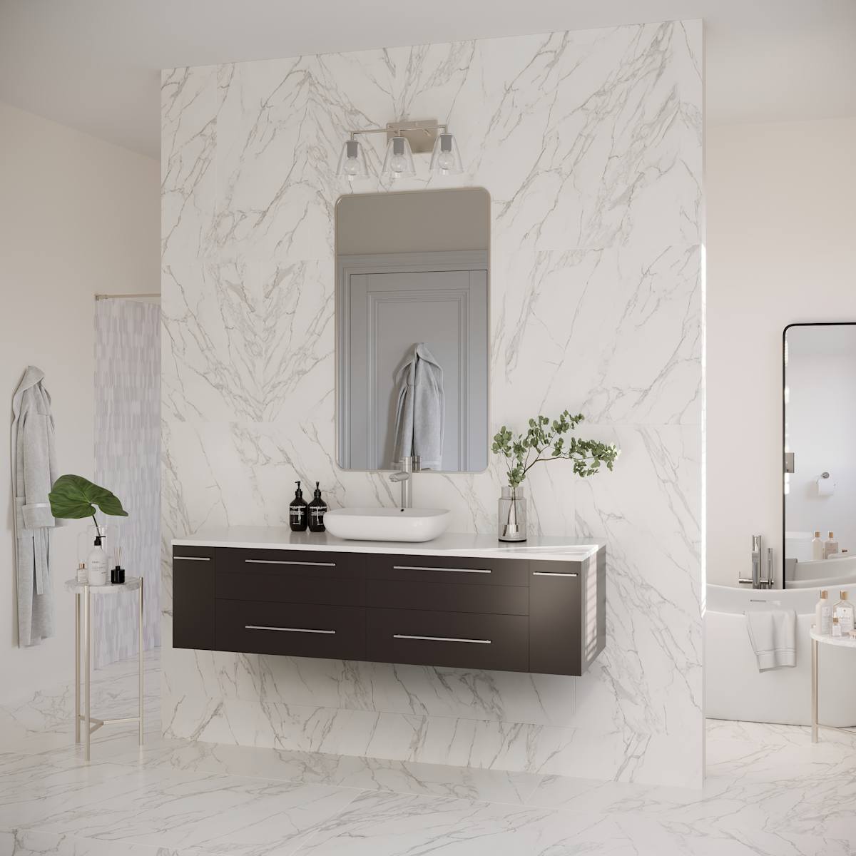 Lucera 60" Wall Mounted Single Basin Vanity Set with Wood Cabinet and Quartz Vanity Top - image 4