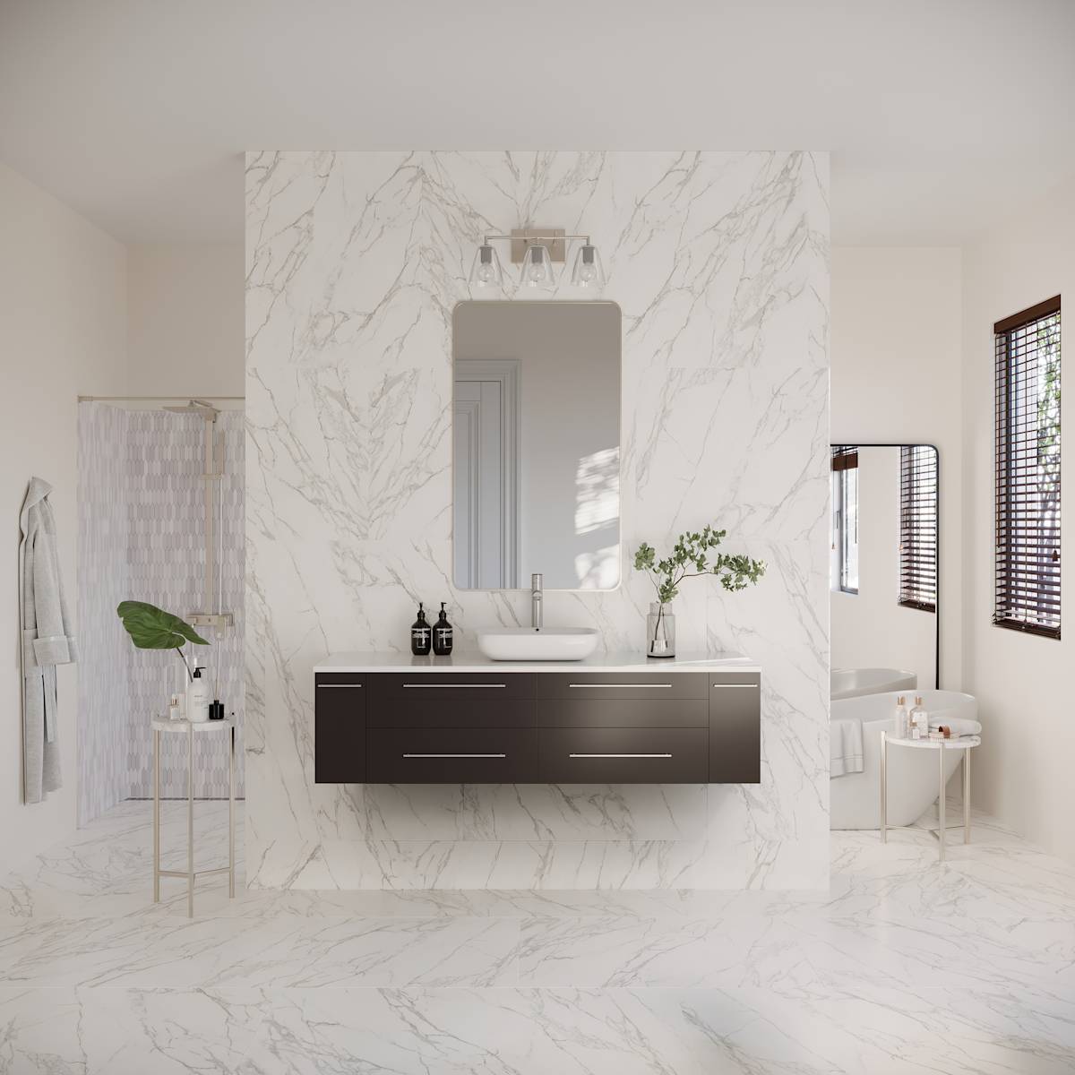 Lucera 60" Wall Mounted Single Basin Vanity Set with Wood Cabinet and Quartz Vanity Top