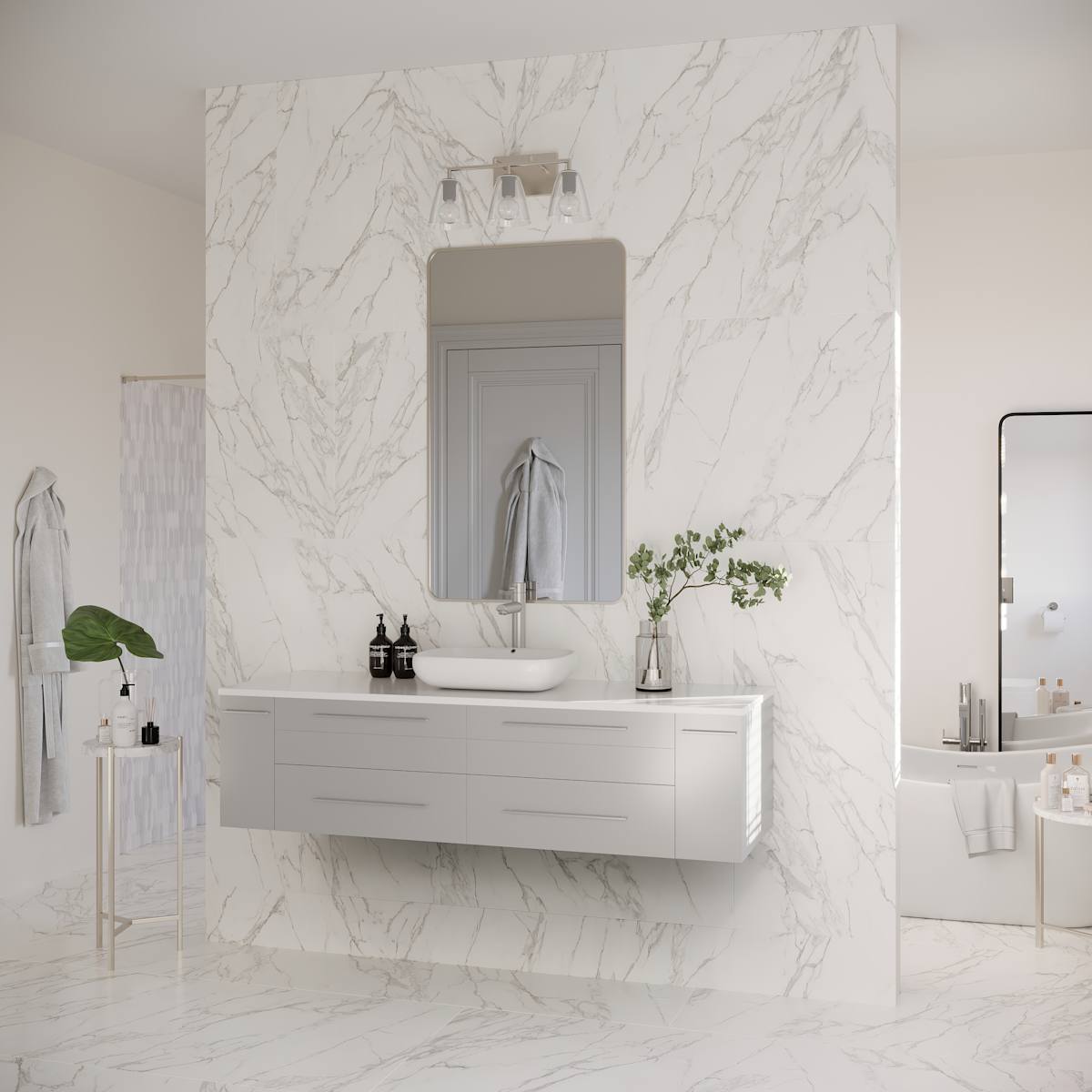 Lucera 60" Wall Mounted Single Basin Vanity Set with Wood Cabinet and Quartz Vanity Top