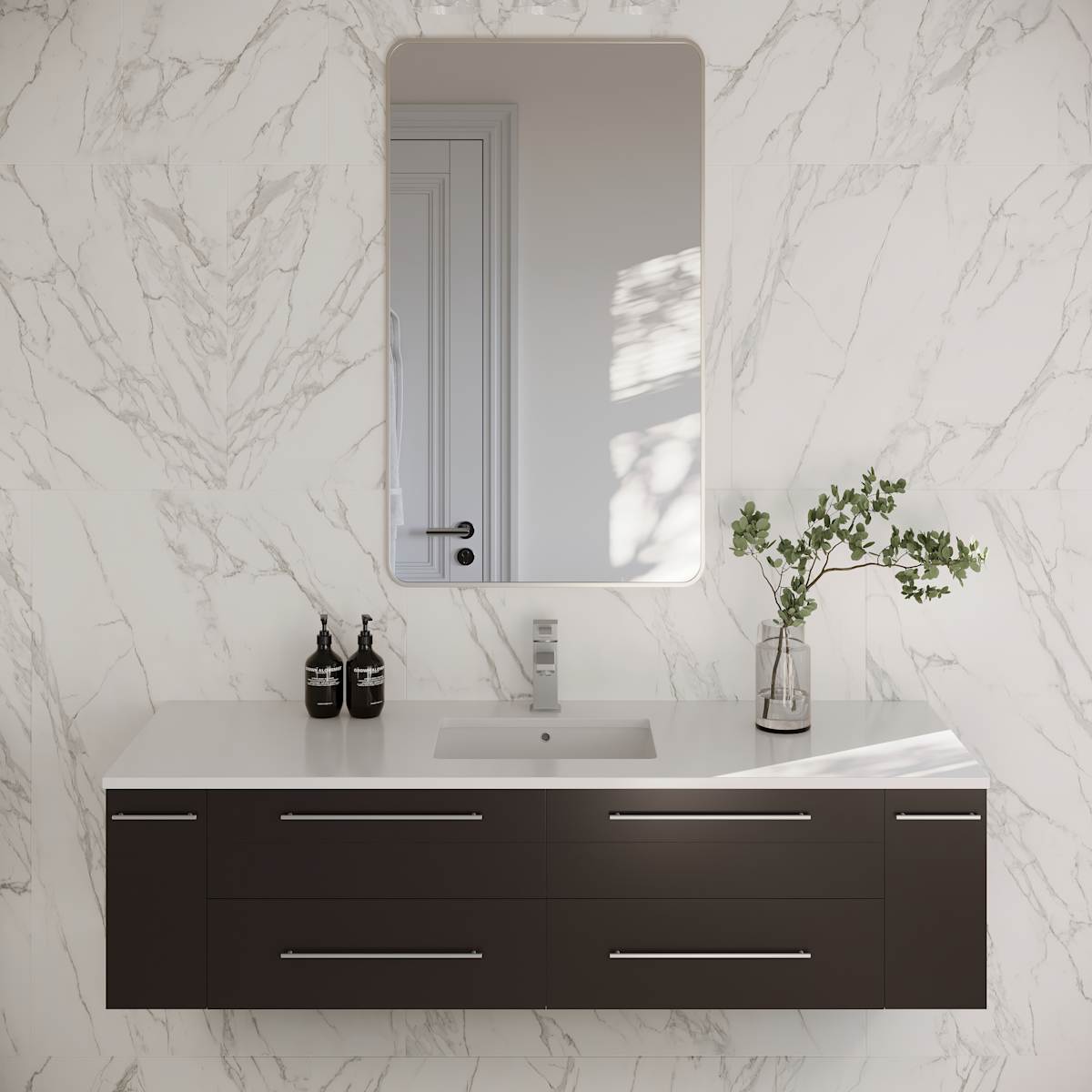Lucera 60" Wall Mounted Single Basin Vanity Set with Cabinet and Quartz Vanity Top - image 1