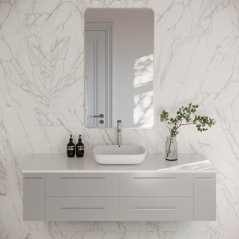 Lucera 60" Wall Mounted Single Basin Vanity Set with Wood Cabinet and Quartz Vanity Top - image 1