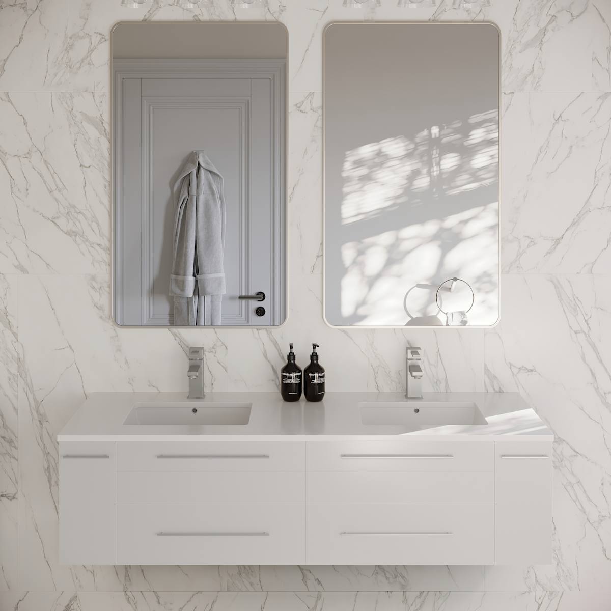 Lucera 60" Wall Mounted Double Basin Vanity Set with Cabinet and Quartz Vanity Top - image 1
