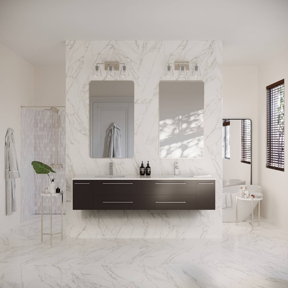 Lucera 72" Wall Mounted Double Basin Vanity Set with Cabinet and Quartz Vanity Top
