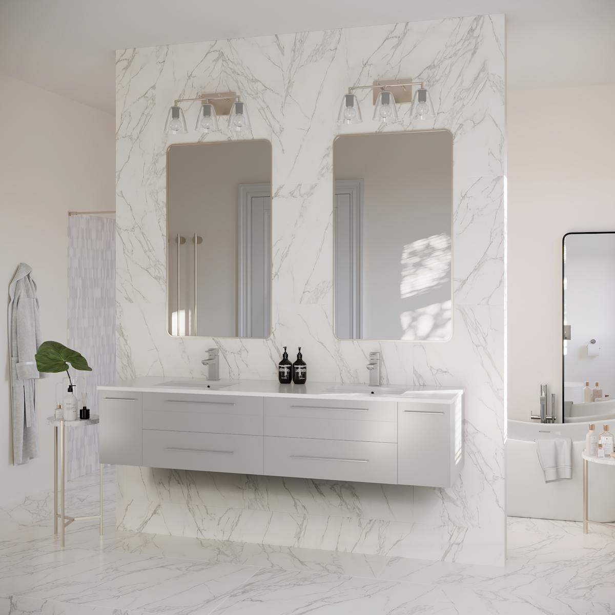 Lucera 72" Wall Mounted Double Basin Vanity Set with Cabinet and Quartz Vanity Top