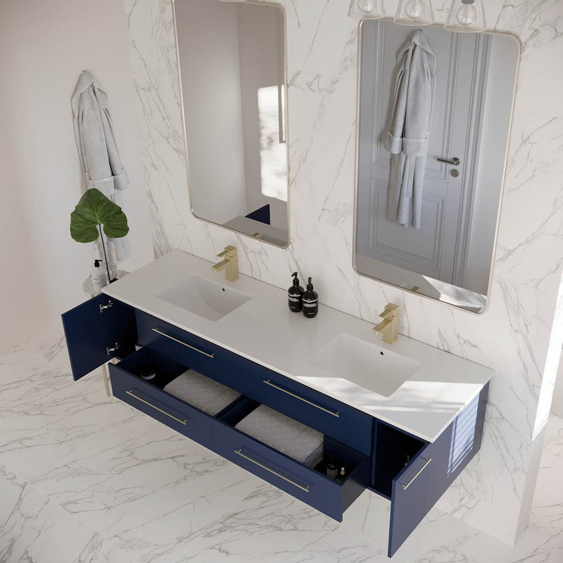 Lucera 72" Wall Mounted Double Basin Vanity Set with Cabinet and Quartz Vanity Top - image 15