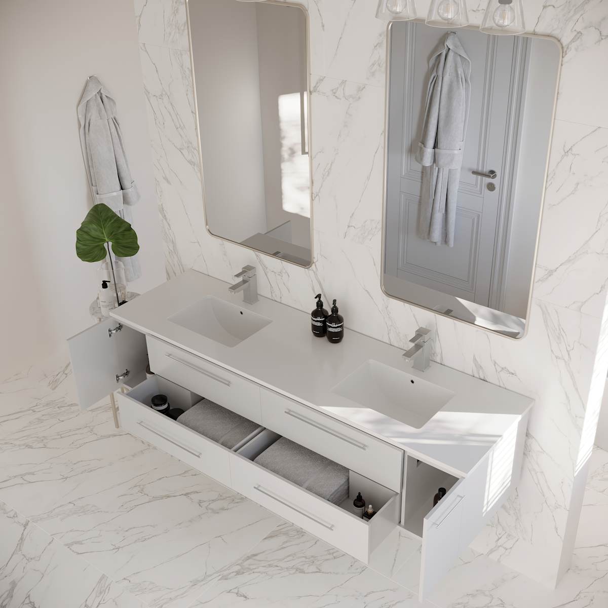 Lucera 72" Wall Mounted Double Basin Vanity Set with Cabinet and Quartz Vanity Top - image 20