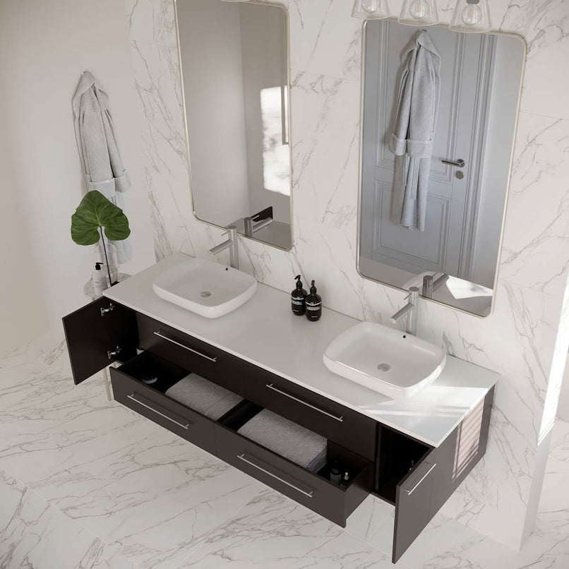 Lucera 72" Wall Mounted Double Basin Vanity Set with Cabinet and Quartz Vanity Top - image 3