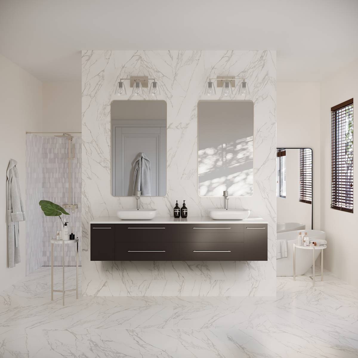 Lucera 72" Wall Mounted Double Basin Vanity Set with Cabinet and Quartz Vanity Top