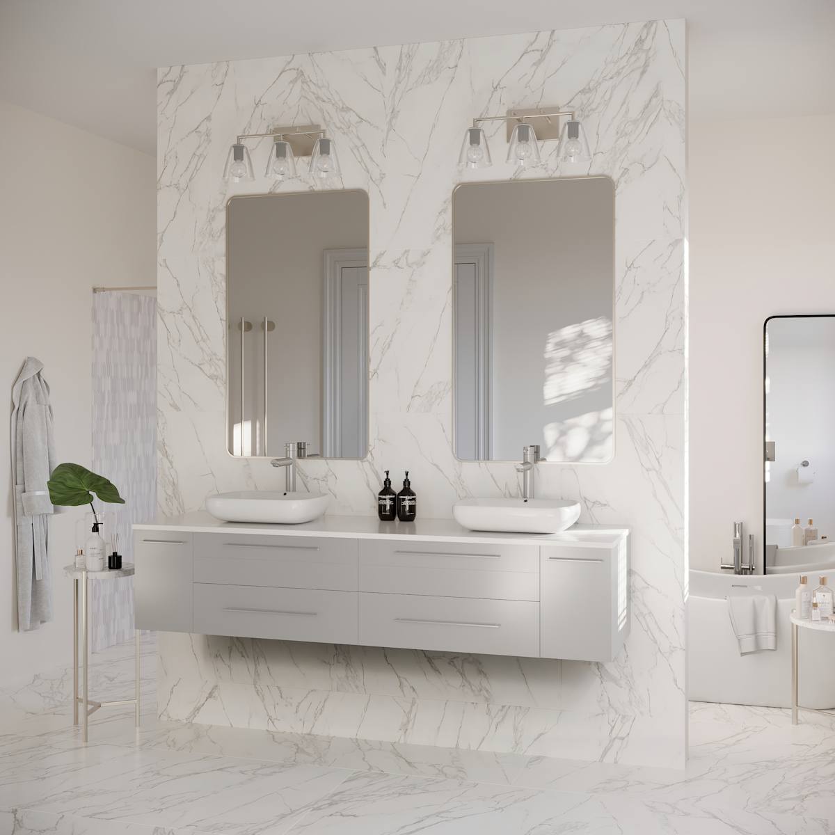 Lucera 72" Wall Mounted Double Basin Vanity Set with Cabinet and Quartz Vanity Top