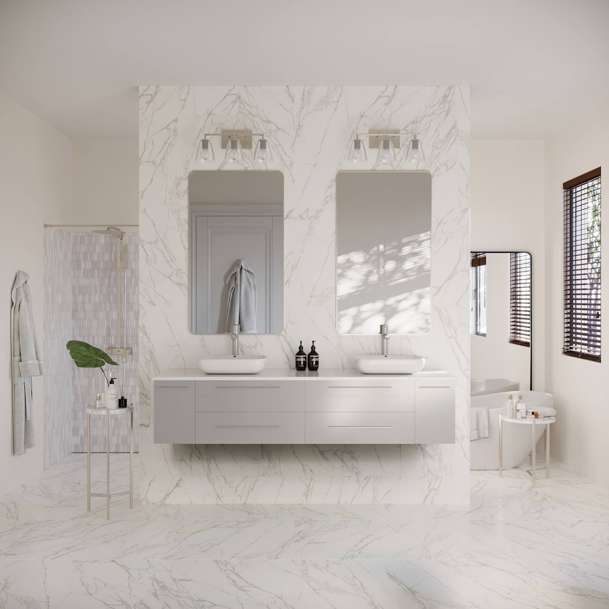 Lucera 72" Wall Mounted Double Basin Vanity Set with Cabinet and Quartz Vanity Top