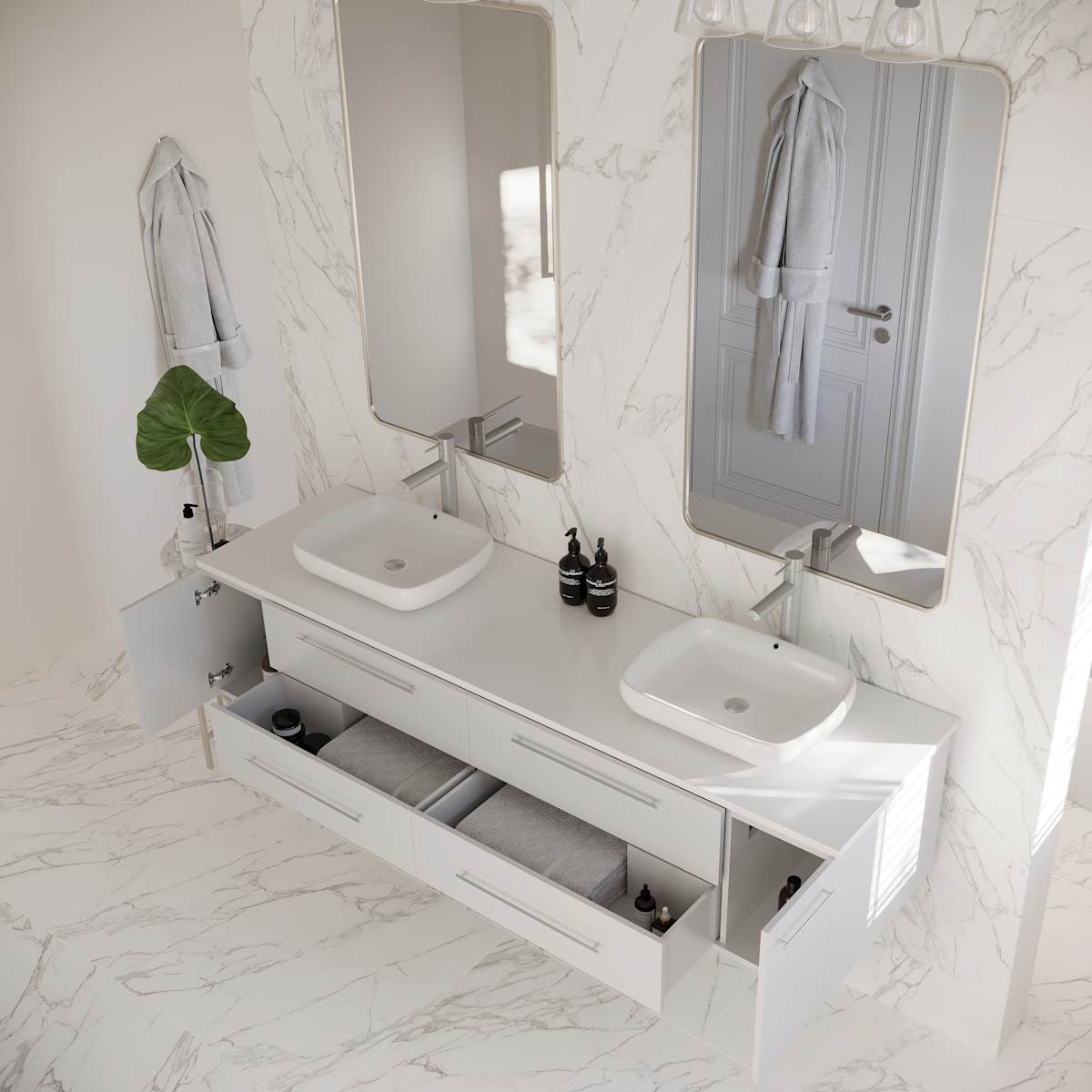 Lucera 72" Wall Mounted Double Basin Vanity Set with Cabinet and Quartz Vanity Top - image 21