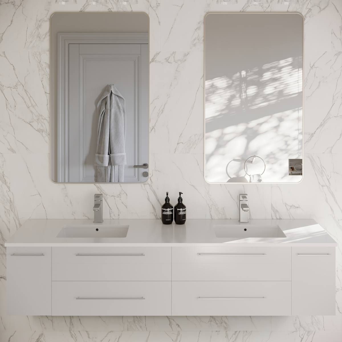 Lucera 72" Wall Mounted Double Basin Vanity Set with Cabinet and Quartz Vanity Top