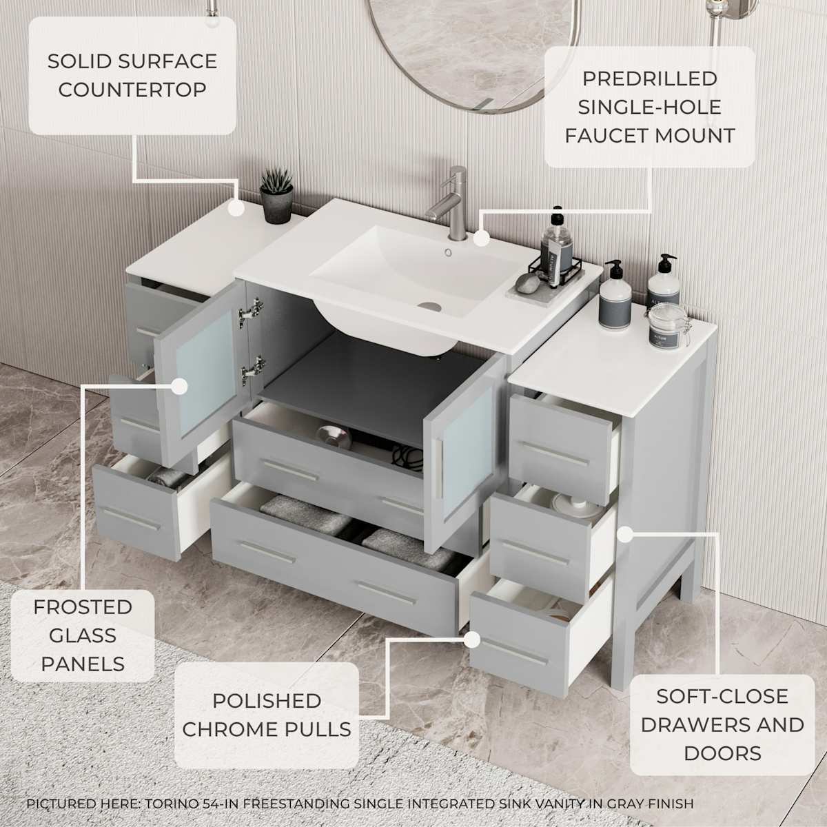 Torino 36" Free Standing Single Basin Vanity Set with Cabinet and Ceramic Vanity Top