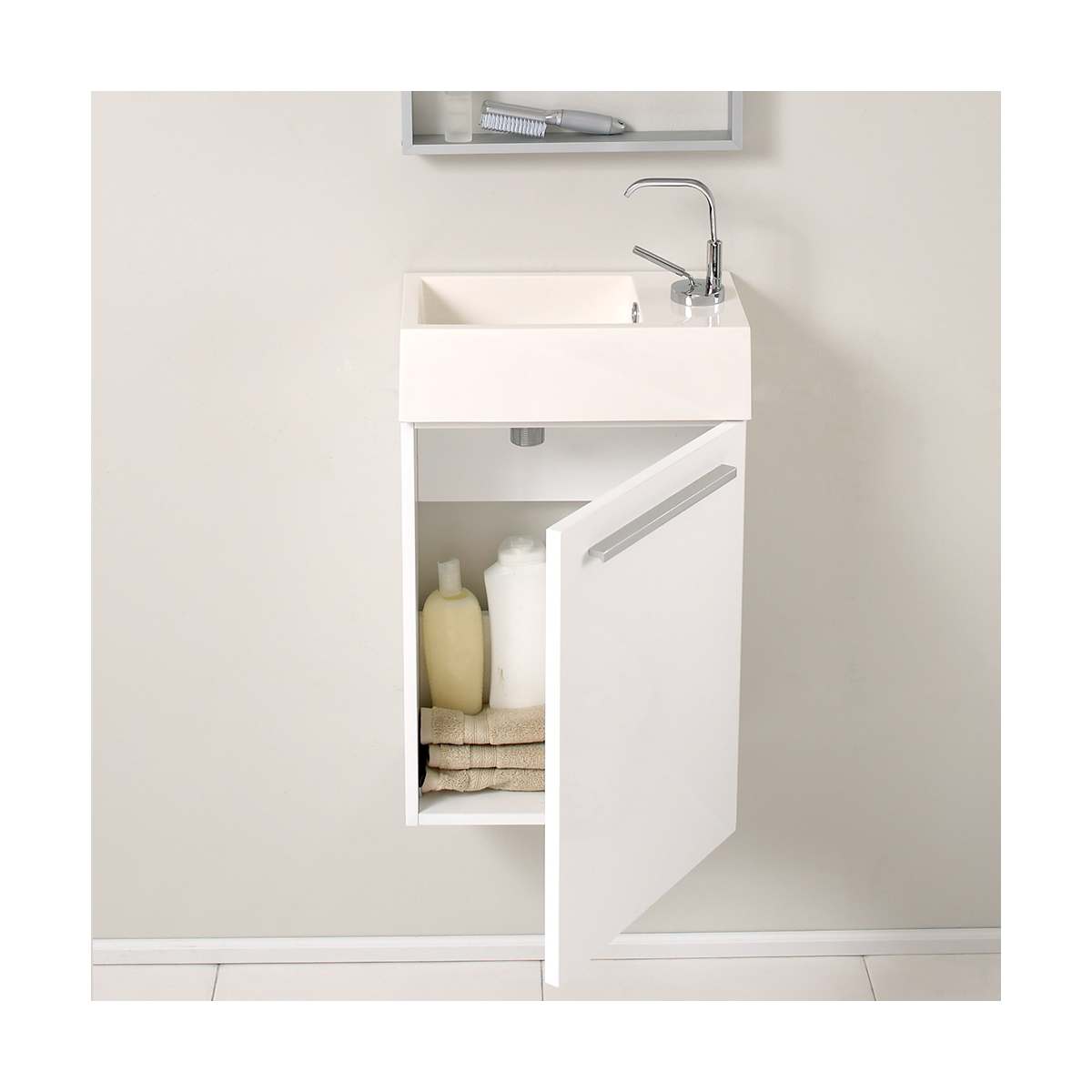Pulito 16" Wall Mounted Single Basin Vanity Set with Cabinet and Acrylic Vanity Top
